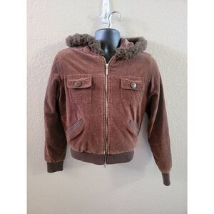 Guess Women's Brown Full Zip Faux Fur Hooded Jacket Coat Size Medium